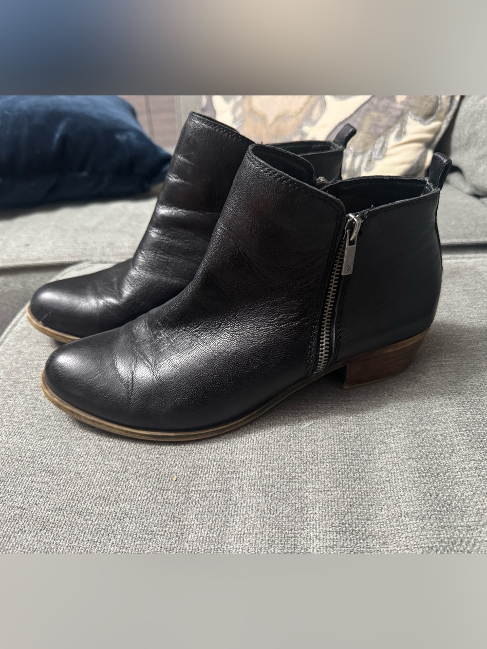 Lucky Brand Black Leather Side-Zip Ankle Booties